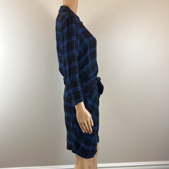 L'Agence Blue Flannel Plaid Kylie Tie Front Shirt Dress - Picture 6 of 9